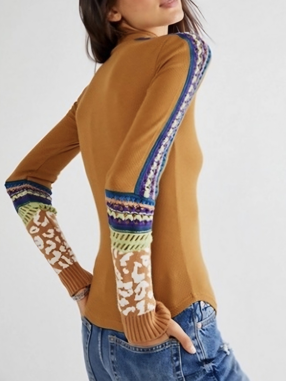 Free People Switch It Up Cuff Thermal Top Sienna Brown Waffle Knit Boho L